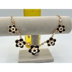 COPY - Kate Spade Black And White Goldtone Rhinestone Flower Necklace